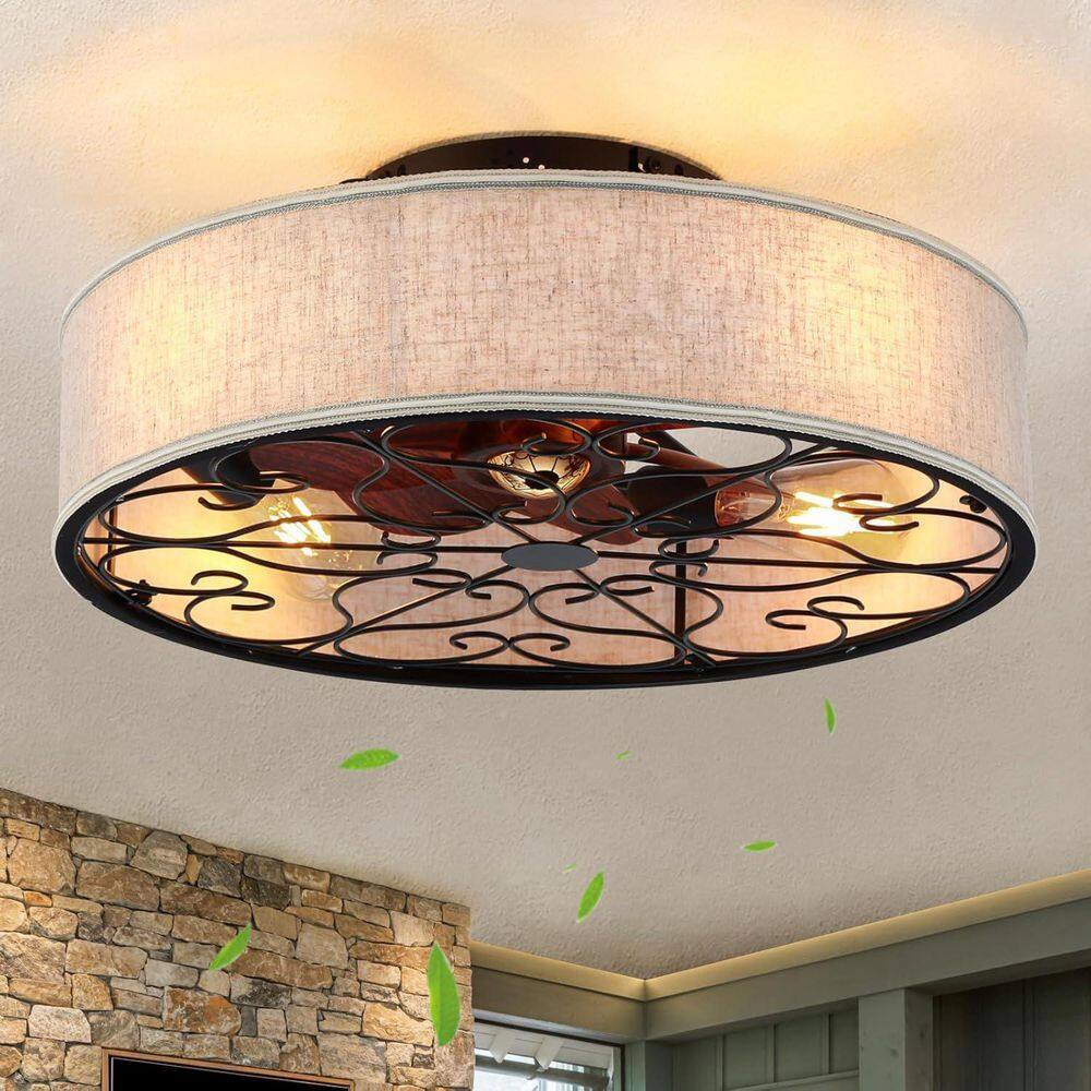 20 in. Low Profile Beige Caged Flush Mount Ceiling Fan with Remote Control, 6 Speeds Reversible (Bulb Not Included) price history on PriceWatchPro