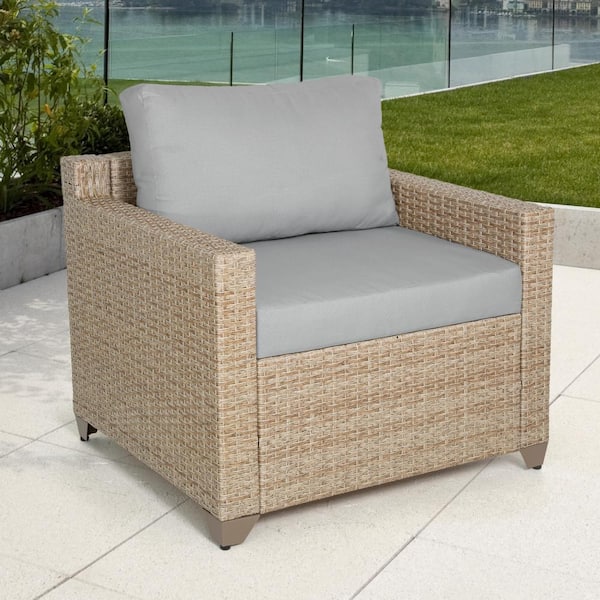 Tk Classics Maui Outdoor Club Chair In Natural Aged Wicker With Stone