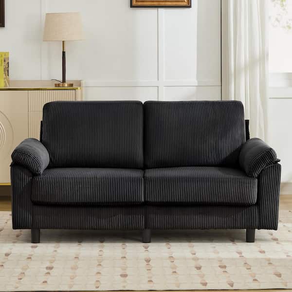 Modern 63.5 in. Black Corduroy 2-Seat Loveseat with Pillow Top Arms