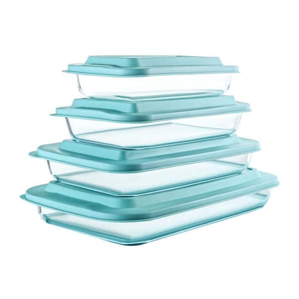 4-Piece Deep Glass Baking Dish Set with Green Plastic Lids, Rectangular Glass Bakeware Set for Lasagna, Cooking