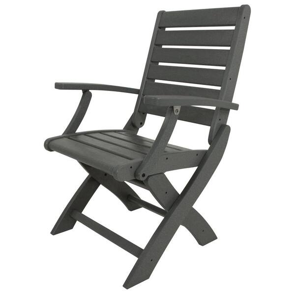POLYWOOD Signature Slate Grey Plastic Outdoor Patio Folding Chair