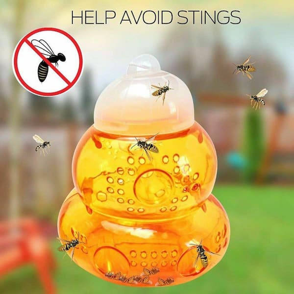 Yellow Jackets Killer Solar Powered Wasp Cather Hanging with Light Reusable Bee Trap Catcher Outdoor for Hornets 2 Pack Solar Wasp Traps Outdoor 