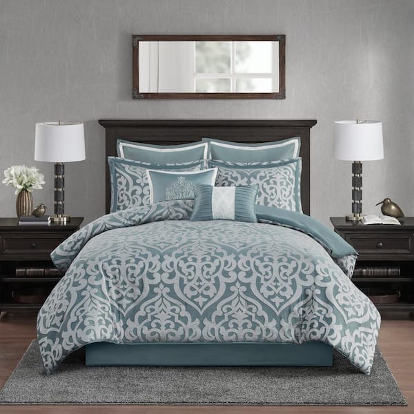 Madison Park Dillon 8-Piece Aqua/Silver Polyester Cal King Comforter Set