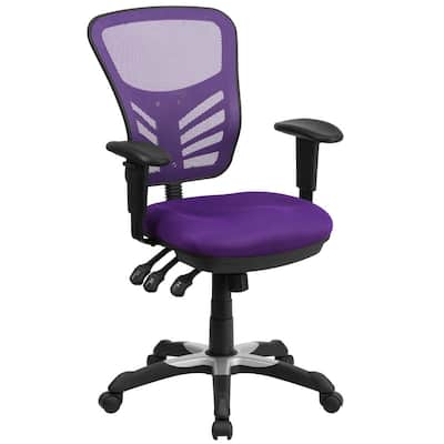 Mid-Back Purple Mesh Swivel Task Chair with Triple Paddle Control
