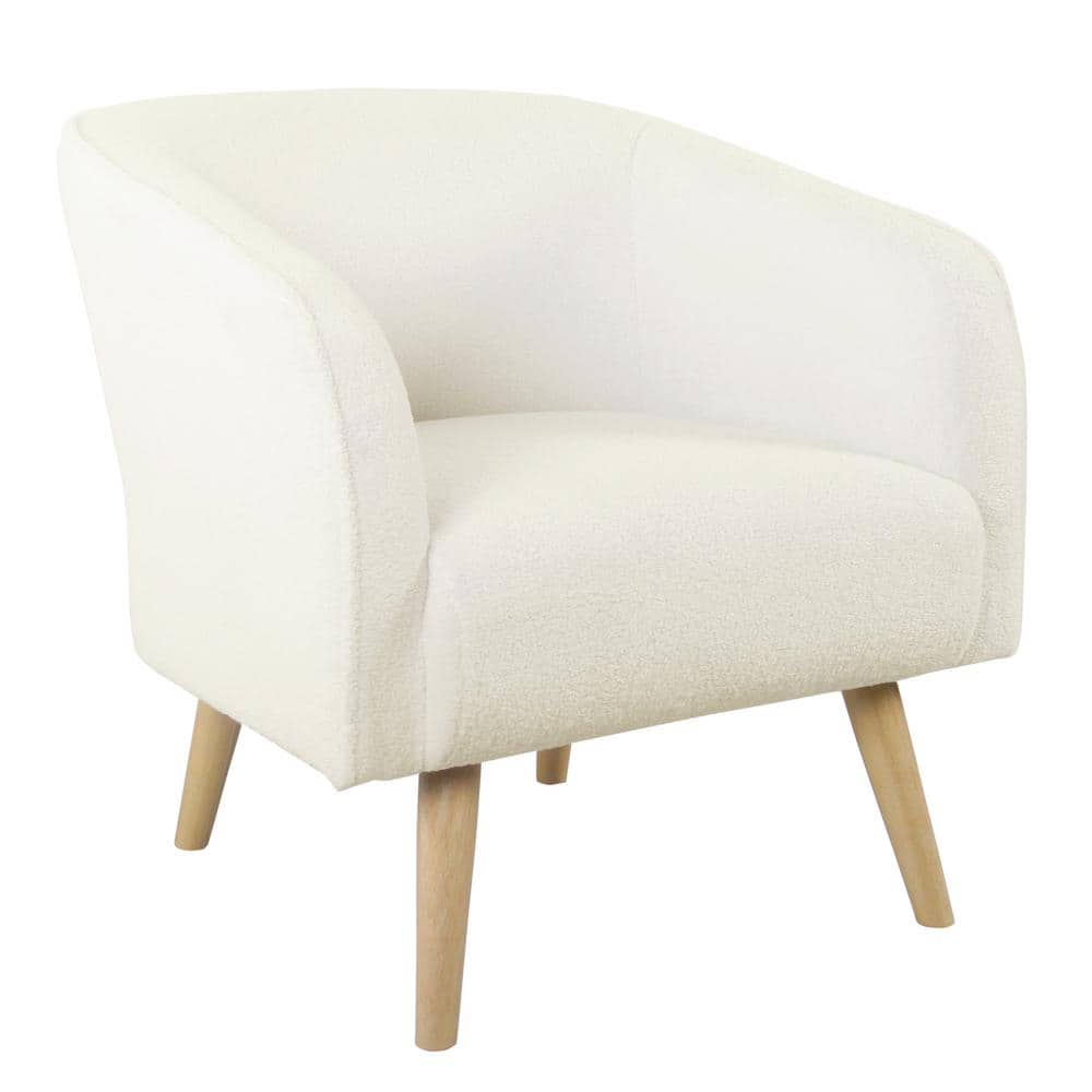 Cozy Sherpa Barrel Accent Chair in Soft Beige with Wooden Legs