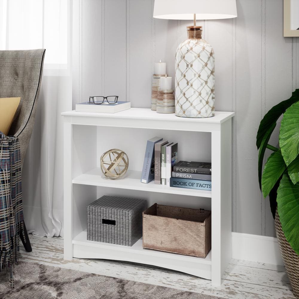 Modern White Laminate 2-Shelf Adjustable Bookcase