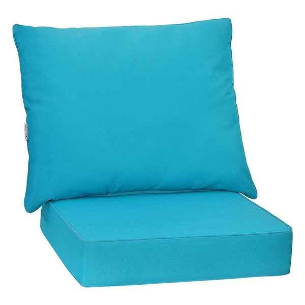 Turquoise Blue Polyester and Cotton High Resilience Chair Pad Seat Cushion Set with Removable Covers (Set of 2)