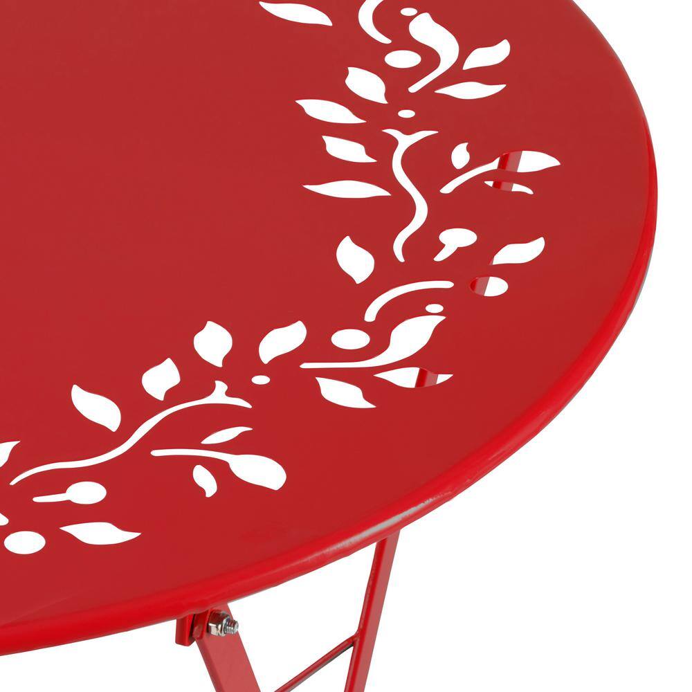 Red Elegance 3-Piece Metal Bistro Set with Intricate Leaf Design