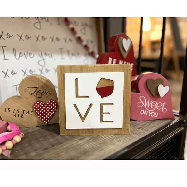 2 Pieces Valentine's Day Decor Wood Box Sign Valentine Box Sign Valentine's  Table Decoration Signs Valentine's Day Wooden Heart Gift Sign Rustic Block