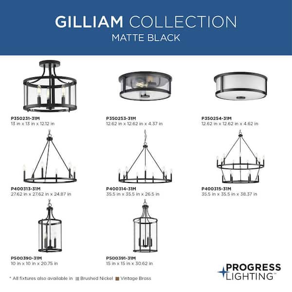 Progress Lighting Gilliam 9-Light Matte Black Farmhouse Chandelier