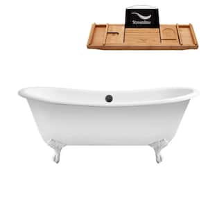71 in. Cast Iron Clawfoot Non-Whirlpool Bathtub in Glossy White with Matte Black Drain and Glossy White Clawfeet
