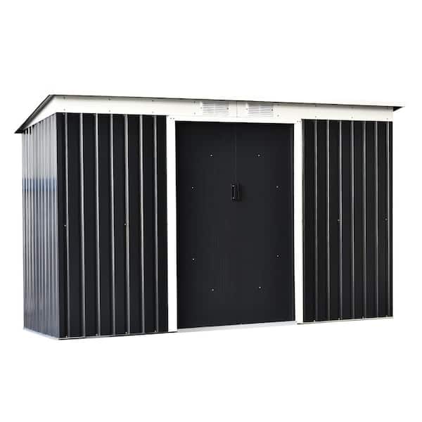 Outsunny 9 ft. W x 4 ft. D Rust-Resistant Metal Shed with Spacious Layout and Durable Frame, Grey Coverage Area (35 sq. ft.)