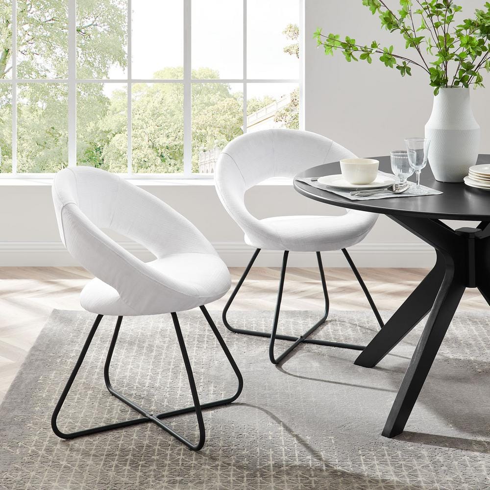 Nouvelle White Velvet Upholstered Side Chair with Metal Legs, Set of 2