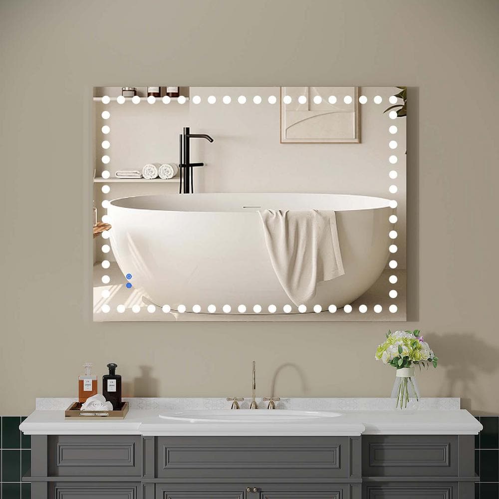 White 48 in. W x 36 in. H Rectangle Metal Wall Mirror, Bathroom Mirror With