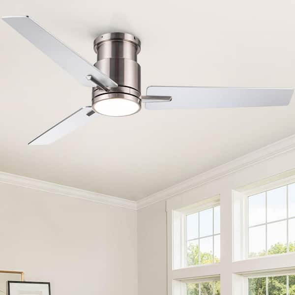 Hushine 52 in. Indoor Nickel Flush Mount Standard Ceiling Fan with Light, Remote Control Included and Reversible Blades