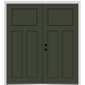 64 in. x 80 in. Classic Right-Hand Inswing Craftsman 3-Panel Painted Fiberglass Smooth Prehung Front Door with Brickmold