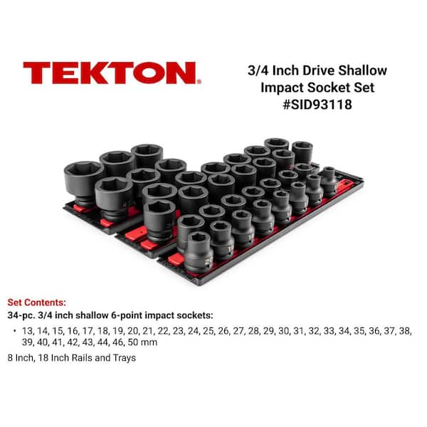 3/4 in. Drive 6-Point Impact Socket Set with Rails and Trays, 34-Piece (13-50 mm)