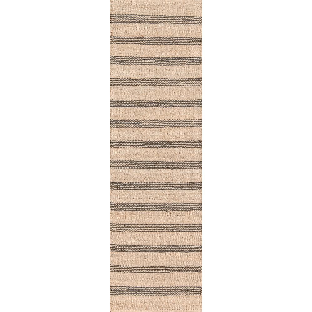 Charcoal Stripe Handwoven Jute Runner Rug 2'3" X 10'