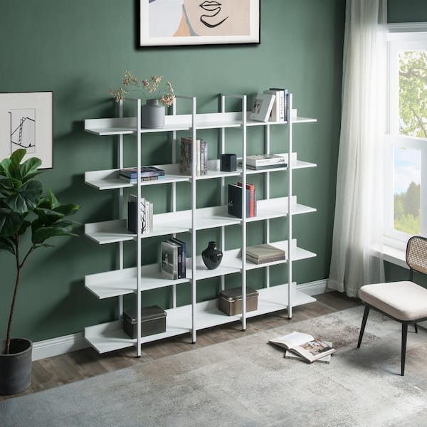 Nestfair 71 in. W Metal 5-Shelves Bookcase in White