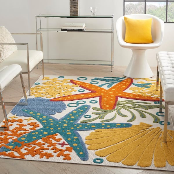 Aloha Multicolor 4 ft. x 6 ft. Floral Modern Indoor/Outdoor Patio Area Rug