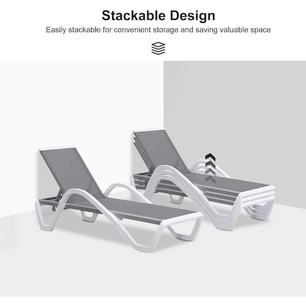 Patio Chaise Lounge Chair Set Outdoor Plastic Chairs for Outside Beach in-Pool Lawn Poolside, Light Grey