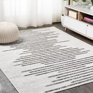 Zolak Berber Stripe Geometric Ivory/Black 4 ft. x 6 ft. Indoor/Outdoor Area Rug