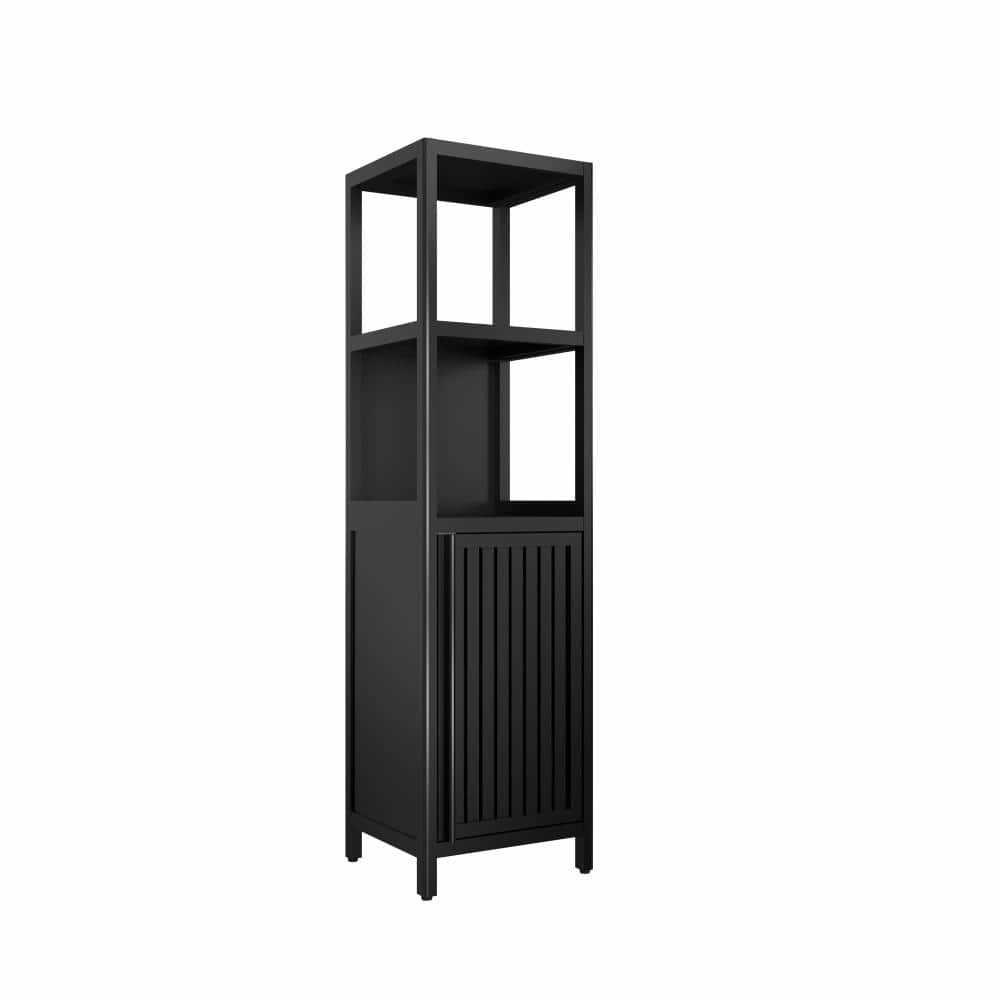 14.1 in. W x 13 in. D x 52 in. H Black Bamboo Bathroom Storage Cabinet with 2 Open Shelves and Door price history on PriceWatchPro