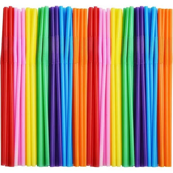 Colorful Multi Color Disposable Plastic Drinking Straws Extra Long Bendy Fancy Party Tableware (200 Per Case)