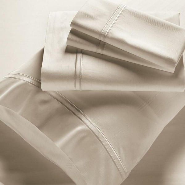PRICELESS HOME 4-Piece Ivory Solid 300 Thread Count Queen Sheet Set