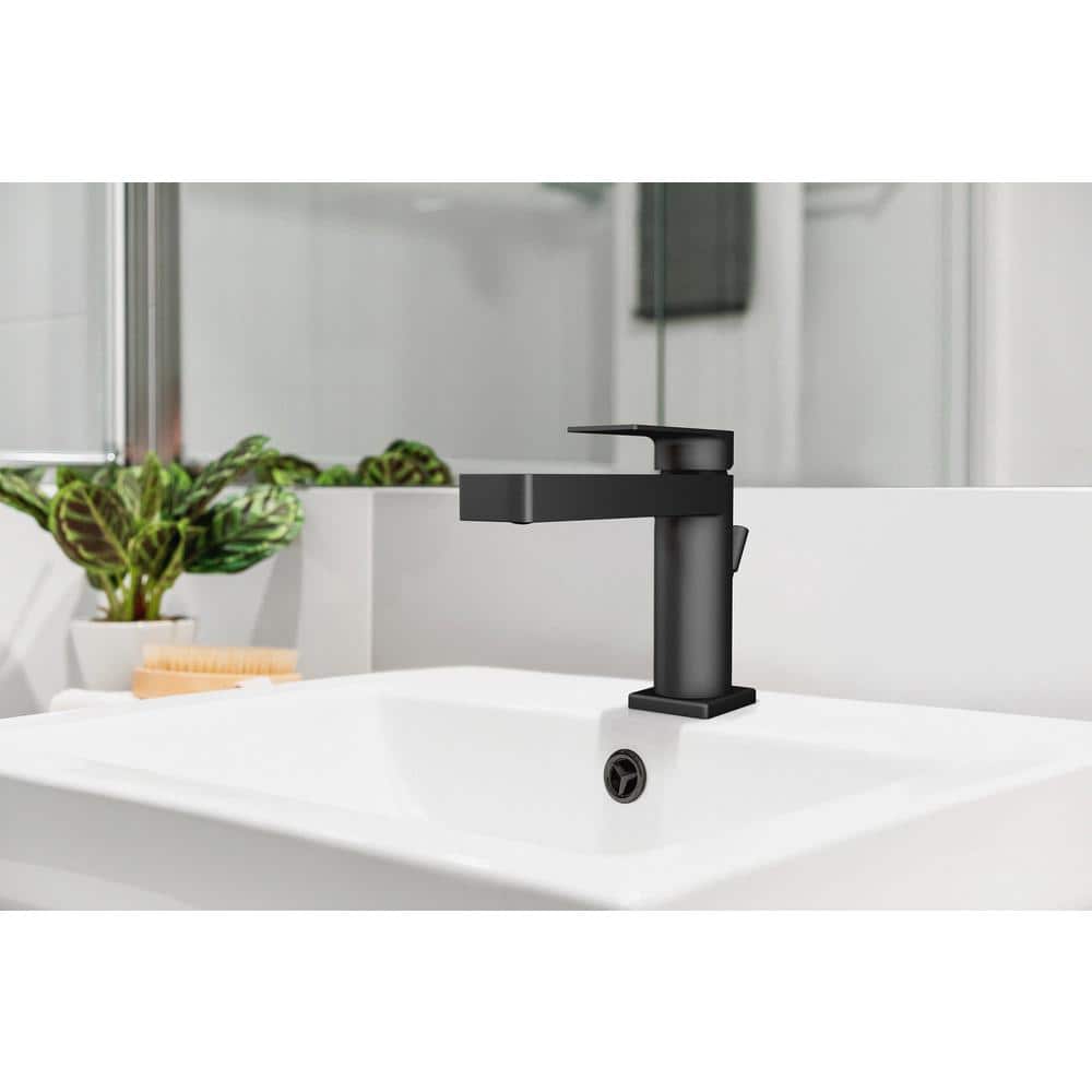 Matte Black Single Handle Metal Bathroom Faucet with Drain Assembly