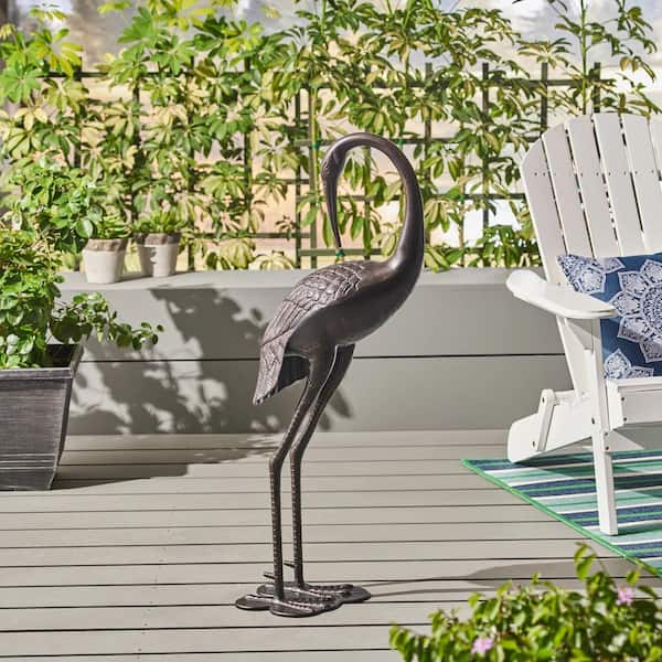 Unbranded - 38.5 in. H Antique Bronze Crane Garden Statue Sculpture Animal