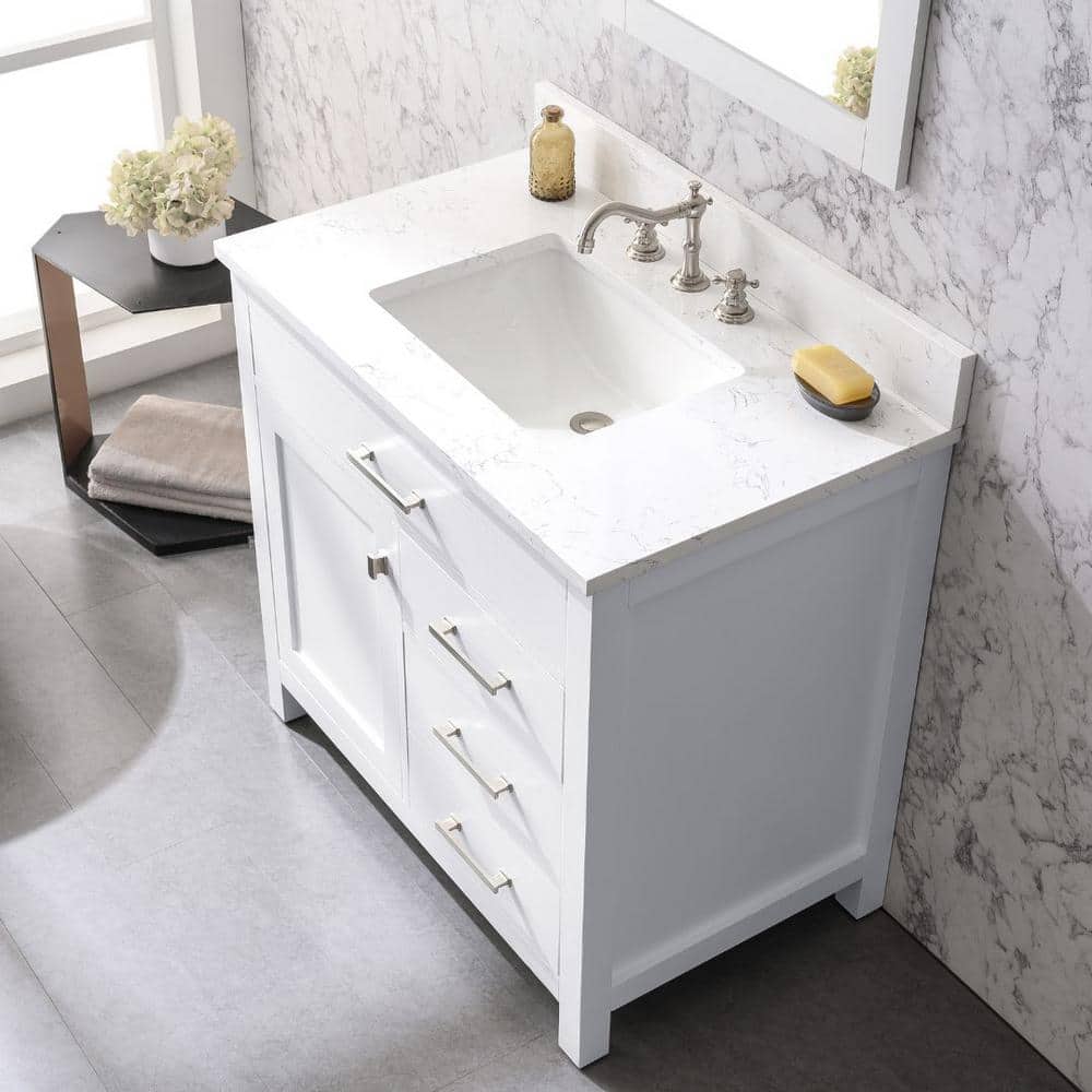 Jasper 36" White Freestanding Vanity with Carrara Stone Top