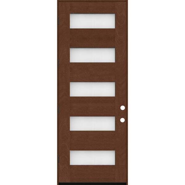 Steves & Sons Regency 36 in. x 80 in. 5L Modern Clear Glass RHOS Chestnut Stained Fiberglass Prehung Front Door