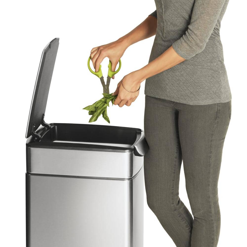 Slim Brushed Stainless Steel Touch-Bar Trash Can, 40L