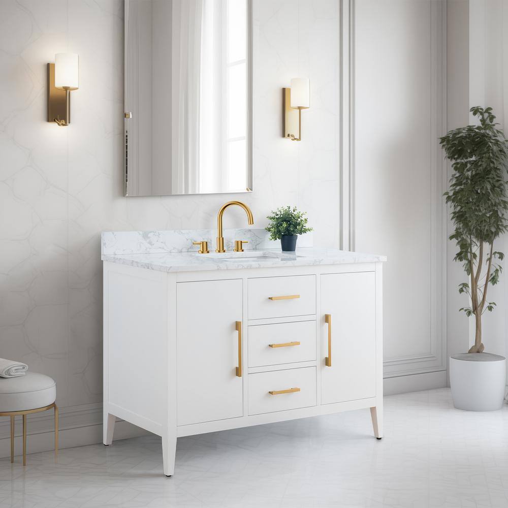 White 48'' Single Bathroom Vanity with Engineered Marble Top