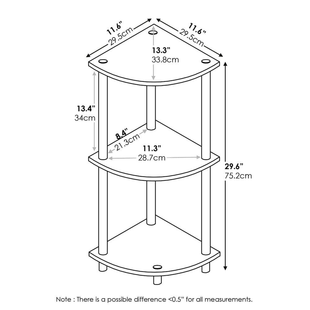 Amber Pine and Black 3-Tier Corner Shelf
