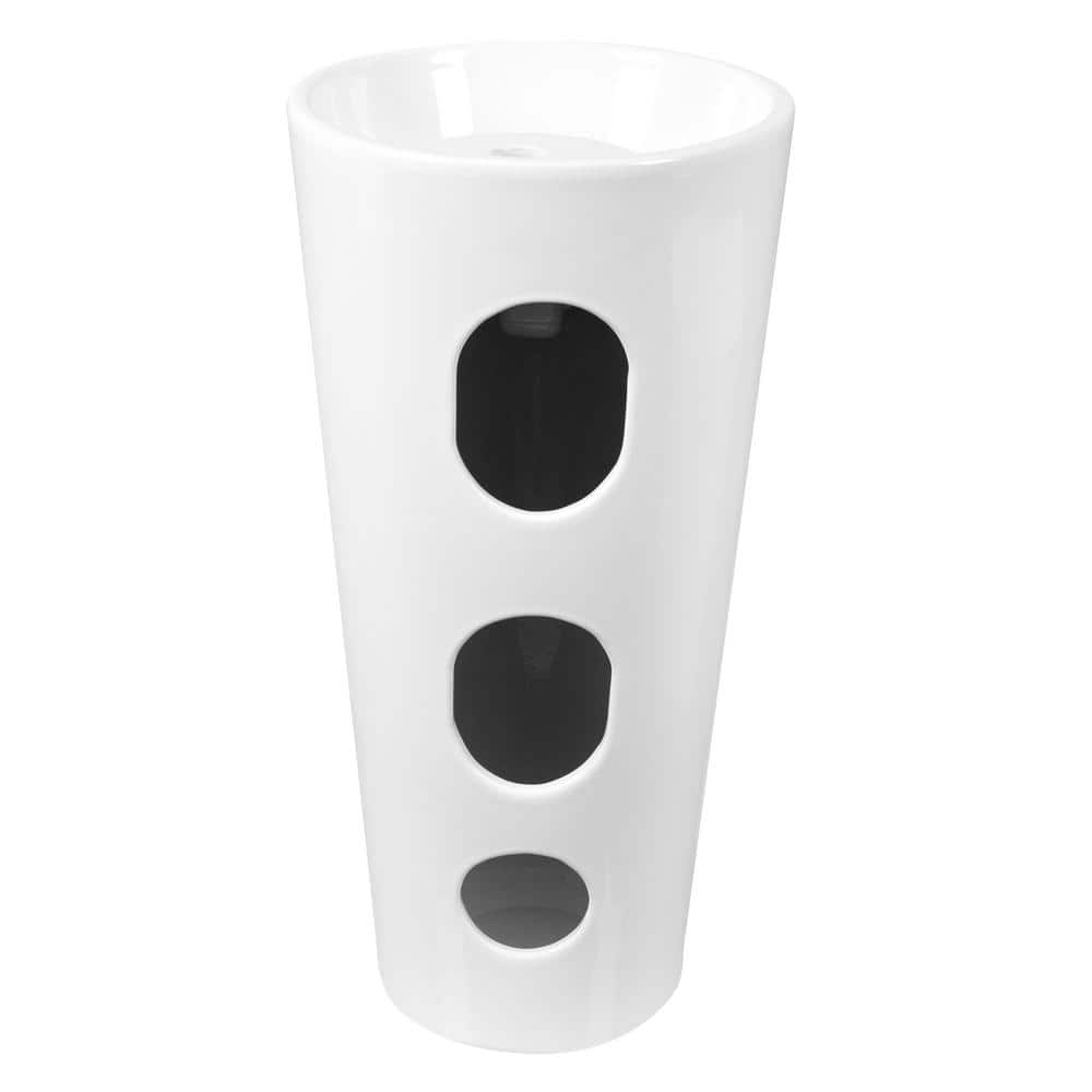 33.66" Tall White Ceramic Pedestal Bathroom Sink