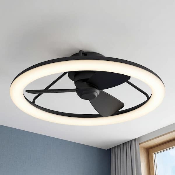 Darren 23in. Indoor Matte Black 18.7in. Blade Span Low Profile 8CCT Integrate LED Flush Modern Fandelier Remote Included