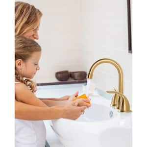 8 in. Widespread Double Handle Bathroom Faucet with Drain Kit Included in Gold