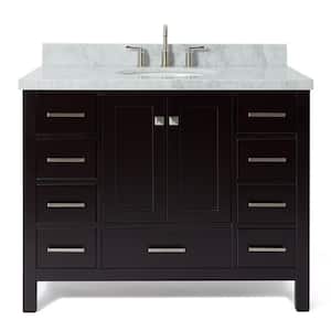 Cambridge 43 in. W x 22 in. D x 36 in. H Bath Vanity in Espresso with Carrara White Marble Top