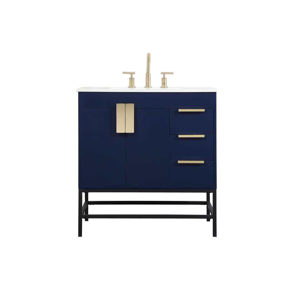 Simply Living 32 in. W x 22 in. D x 33.5 in. H Bath Vanity in Blue with Ivo