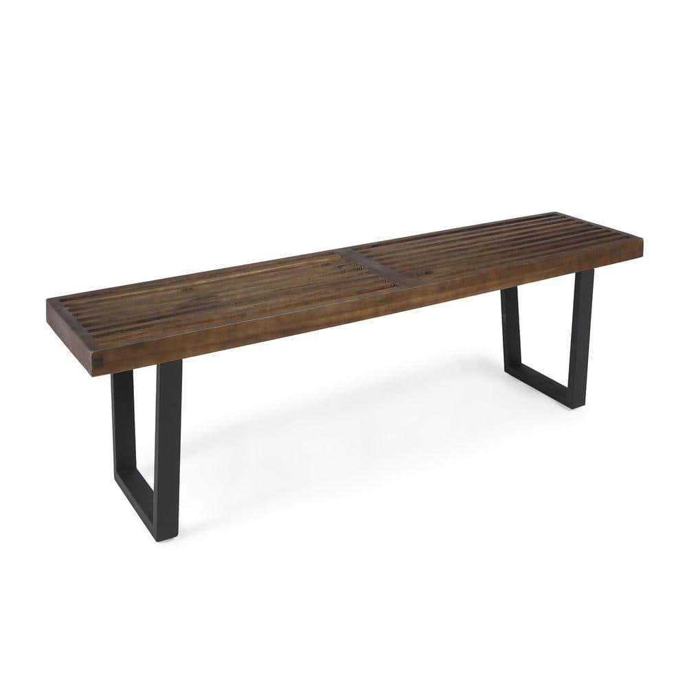 61.75 in. Gray Wood Outdoor Bench with Black Metal Legs