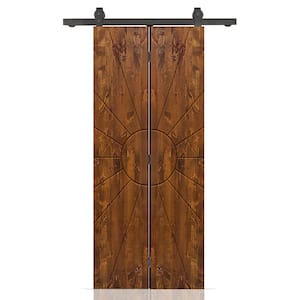 Sun 20 in. x 80 in. Hollow Core Walnut Stained Pine Wood Bi-Fold Door with Sliding Hardware Kit