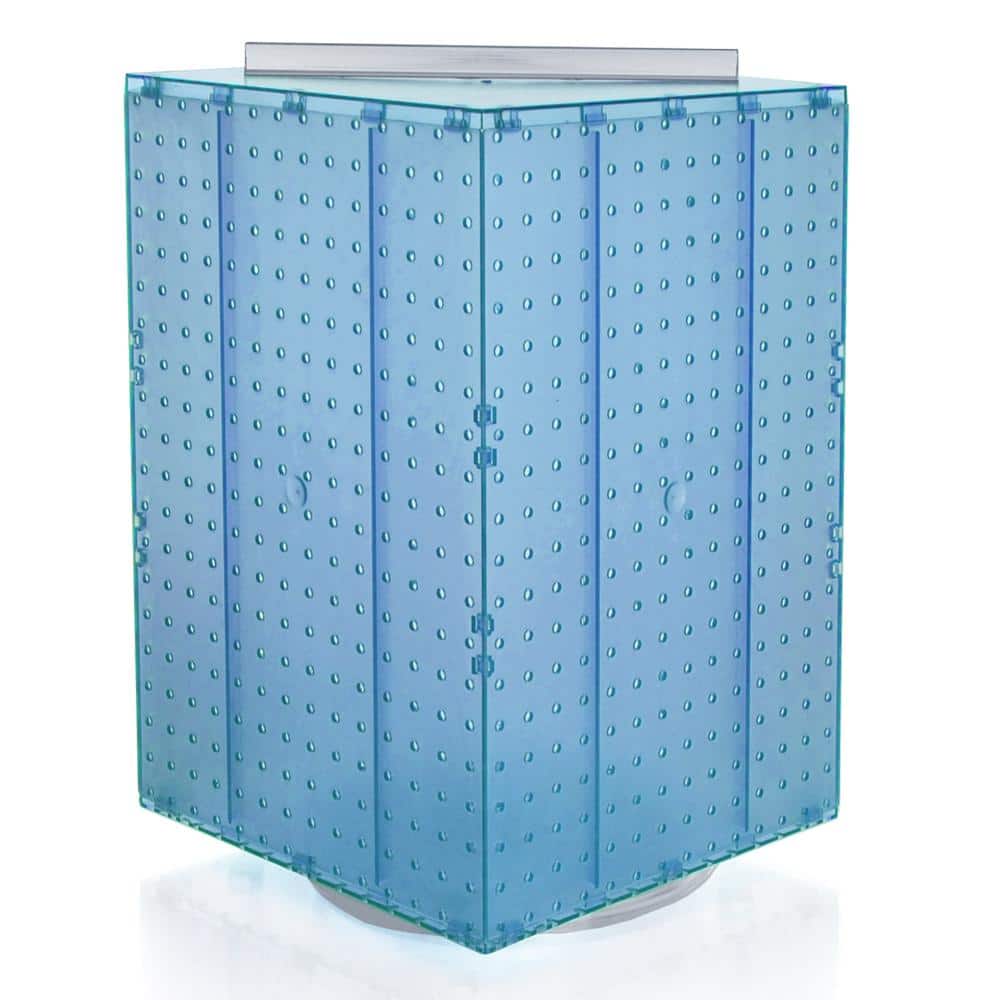 Blue Four-Sided Revolving Pegboard Counter Display with Clear Base