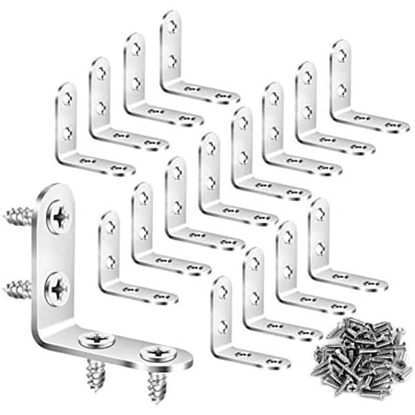 1. 57x1. 57 304 Stainless Steel 90-Degree L Brackets Waterproof Metal Shelf Support 16-Pack with Screws