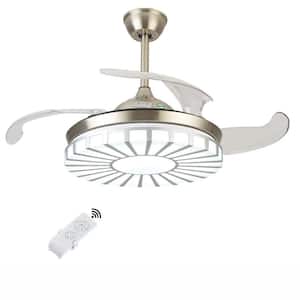 42 in. Modern LED Indoor Silver 4 Retractable Blades 3 Color Change Ceiling Fan with Light for Livingroom