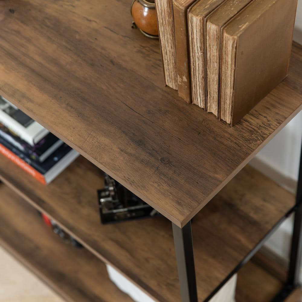 Oslo 37" Aged Maple & Black Metal 3-Shelf Etagere Bookcase