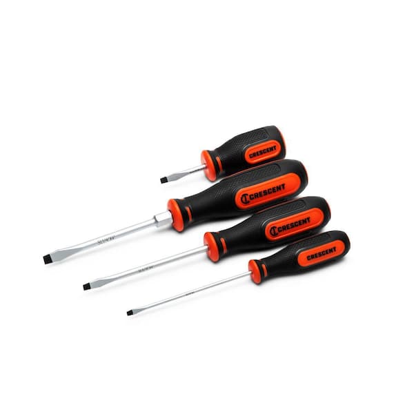Crescent Slotted Screwdriver Set with Dual Material Tri-Lobe Handles (4-Piece)