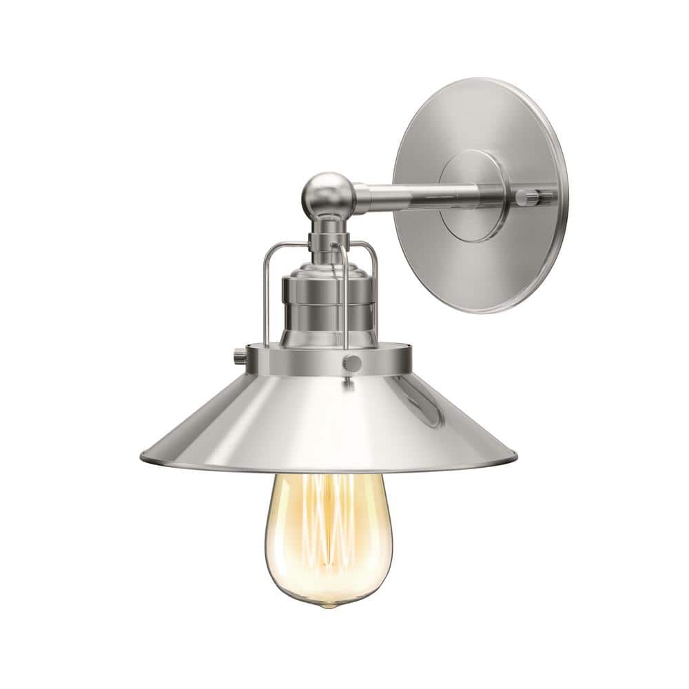 Modern Farmhouse Satin Nickel Single Sconce with Metal Shade