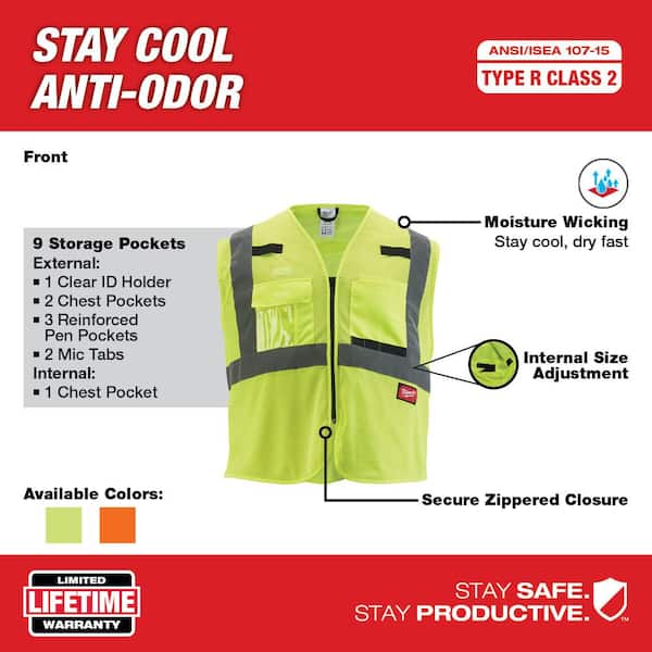 Large/X-Large Yellow Class 2 Mesh High Visibility Safety Vest with 9-Pockets (4-Pack)